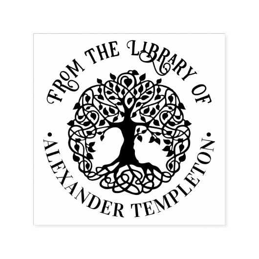 Rustieke bladboom met wortels Eindbibliotheek Boek Zelfinktende Stempel (Design)