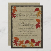 Rustieke bladeren en Burlap bruiloft Kaart (Voorkant / Achterkant)