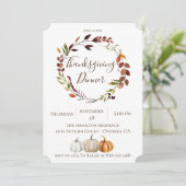 Rustieke bladeren en pompoenen Thanksgiving Diner Kaart (Staand voorkant)