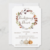 Rustieke bladeren en pompoenen Thanksgiving Diner Kaart (Voorkant)