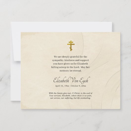 Rustieke bladeren orthodox Christelijke begrafenis Bedankkaart (Achterkant)