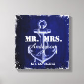 rustieke blauwe anker nautische bruiloft mr en mrs canvas afdruk (Voorkant)