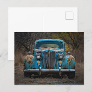 Rustieke  Blauwe Auto Briefkaart