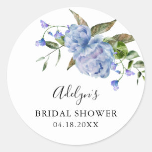 Rustieke blauwe bloem bruiloftsshower favor ronde sticker