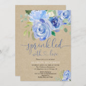 Rustieke blauwe bloemen baby strooi kaart (Voorkant / Achterkant)