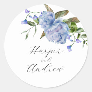 Rustieke Blauwe Bloemen Bruiloft Favor Ronde Sticker
