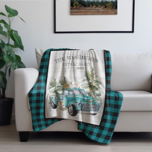 Rustieke Blauwe Boerderij Truck | Familienaam Deke Fleece Deken