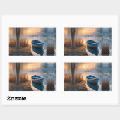 Rustieke blauwe boot Morning Sky Reflection Rechthoekige Sticker (Vel)