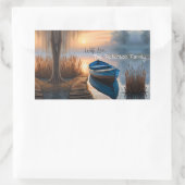 Rustieke blauwe boot Morning Sky Reflection Rechthoekige Sticker (Tas)