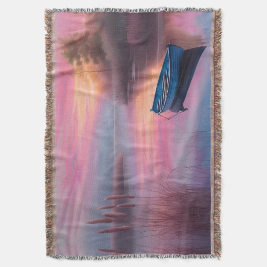 Rustieke blauwe boot roze luchten reflectie deken (Voorkant Verticaal)