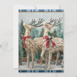 Rustieke Blauwe Buffalo Plaid Waterverf Rendier Feestdagenkaart