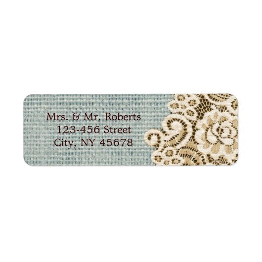 rustieke blauwe burlap beige kant land bruiloft etiket (Voorkant)