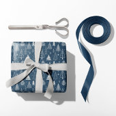 Rustieke blauwe en witte kerstbomen cadeaupapier
