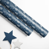 Rustieke blauwe en witte kerstbomen cadeaupapier