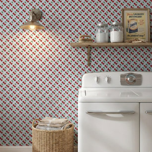 Rustieke blauwe gingham en kersen behang