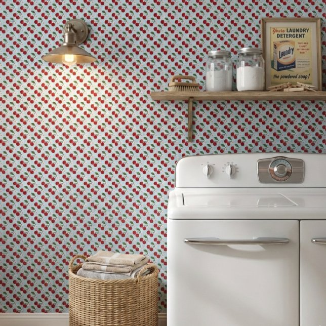 Rustieke blauwe gingham en kersen behang (Creator heeft geüpload)