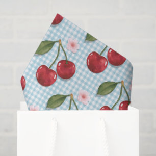Rustieke blauwe gingham en kersen tissuepapier