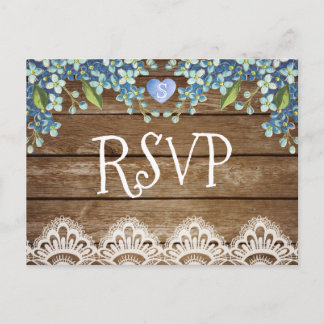 Rustieke Blauwe Hortensia & Kant RSVP-kaart Uitnodiging Briefkaart