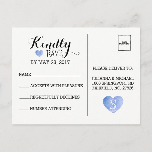 Rustieke Blauwe Hortensia & Kant RSVP-kaart Uitnodiging Briefkaart (Achterkant)