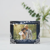 Rustieke Blauwe Houten Lichten Kant Foto Save the Briefkaart (Staand voorkant)