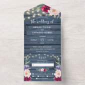 Rustieke Blauwe Houten Strijklichten | Bourgondisc All In One Uitnodiging (Binnen)