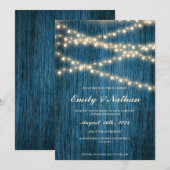 Rustieke Blauwe Houten Strijklichten Bruiloft Uitn (Voorkant / Achterkant)