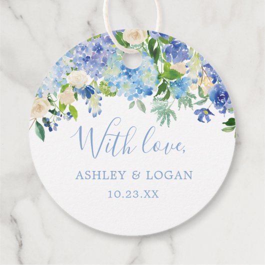 Rustieke Blauwe Hydrangea Waterverf Bloemenbruilof Bedankjes Labels (Achterkant)