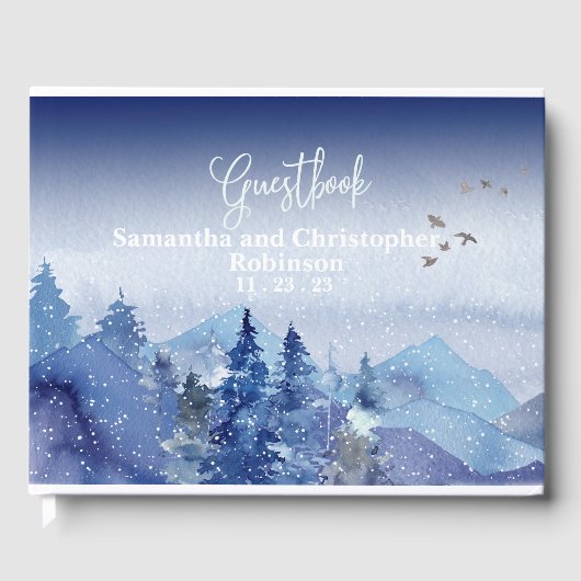 Rustieke Blauwe Misty Pine Forest Wedding Gastenboek (Voorkant)