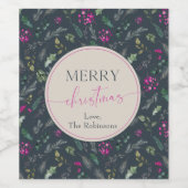 Rustieke Blauwe Roze Tone Botanische Groene Kerst Wijn Etiket (Enkel label)