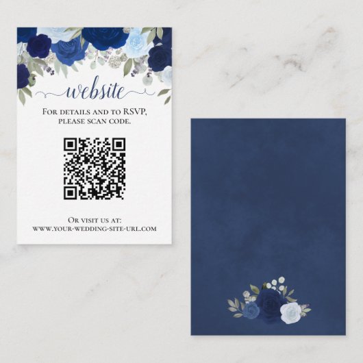 Rustieke Blauwe Rozen Bruiloft Website QR Code Informatiekaartje (Voorkant / Achterkant)