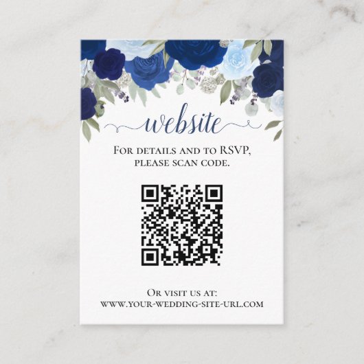 Rustieke Blauwe Rozen Bruiloft Website QR Code Informatiekaartje (Voorkant)