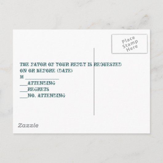 rustieke blauwe schuur hout Land Bruiloft RSVP Uitnodiging Briefkaart (Achterkant)