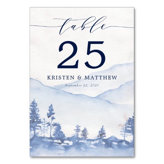 Rustieke Blauwe Waterverf Berg Bruiloft Kaart (Achterkant)