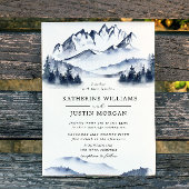Rustieke Blauwe Waterverf Berg Bruiloft Uitnodigin