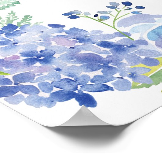Rustieke Blauwe Waterverf Hydrangea Bruidsborrel Poster (Hoek)