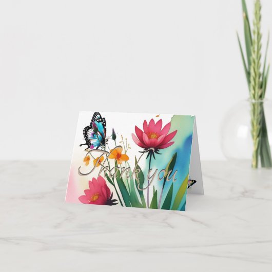Rustieke Blauwe Waterverf Vlinder Dank u kaart (Voorkant)