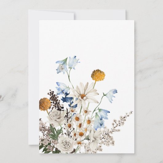 Rustieke Blauwe Wildbloemen & Daisies Bruidsbrunch Kaart (Achterkant)