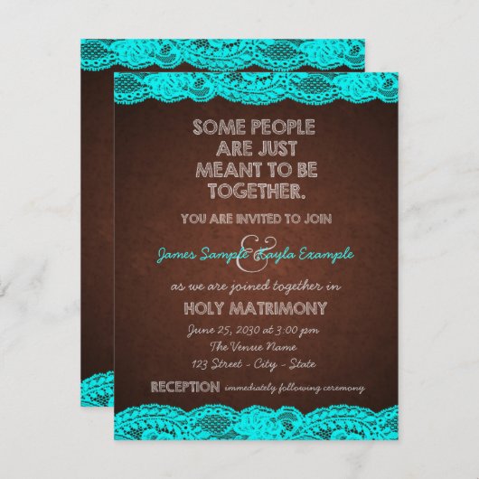 Rustieke Blauwgroen Blauwe en Bruine bruiloft Kaart (Voorkant / Achterkant)