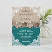 Rustieke Blauwgroen Burlap Lace String Lights Brui Kaart (Staand voorkant)