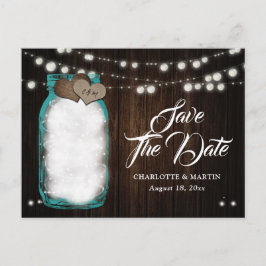Rustieke Blauwgroen Mason Jar Wedding Save The Dat Aankondigingskaart
