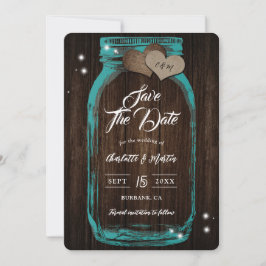 Rustieke Blauwgroen Mason Jar Wood Fall Wedding Save The Date