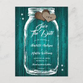 Rustieke Blauwgroen Mason Jar Wood Wedding Save Th Aankondigingskaart