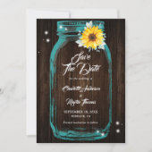Rustieke Blauwgroen Mason Jar Wood Zonnebloem Brui Save The Date (Voorkant)