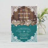 Rustieke Blauwgroen schuur hout burlap kant bruilo Kaart (Staand voorkant)