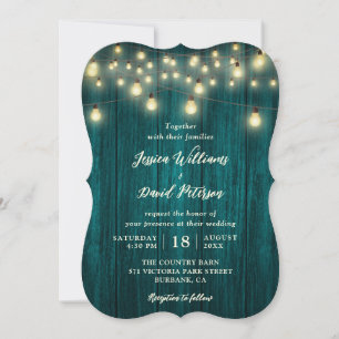 Rustieke Blauwgroen Schuur Hout String Lights Wedd Kaart