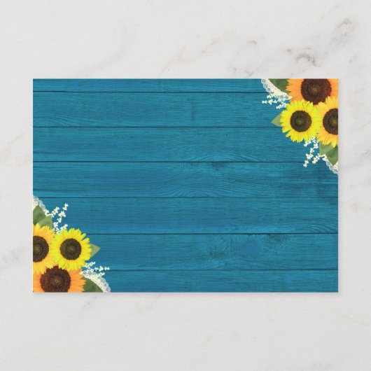 Rustieke Blauwgroen Zonnebloemen Bruiloft Gezondhe Informatiekaartje (Achterkant)