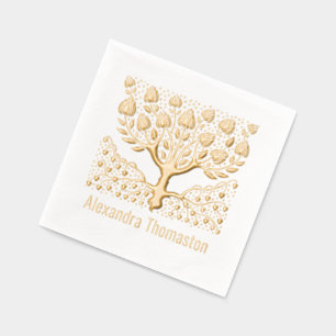 Rustieke Bloeiende Boom met Hartwortels Naam Folie Servetten