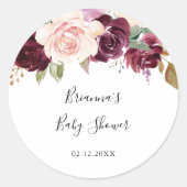Rustieke bloem botanisch blad baby shower favor ronde sticker (Voorkant)