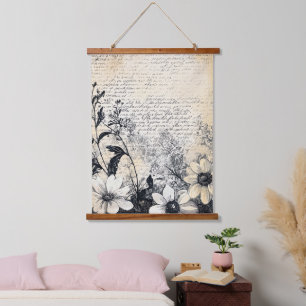 Rustieke bloem en kalligrafie - Aged Brown Paper 1 Hangend Wandkleed