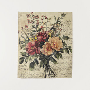 Rustieke bloem en kalligrafie - Aged Brown Paper 2 Wandkleed